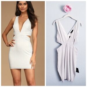 Lulus Night With The Stars Sparkly Silver Plunge Neck Cutout Mini Dress